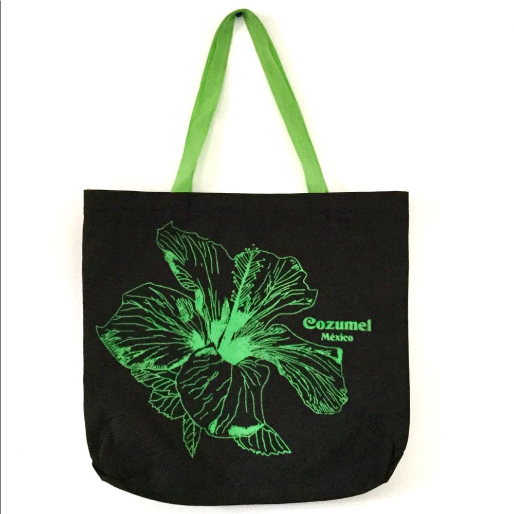 Cozumel Mexico Medium Hibiscus Beach Shopping Bag Tote Tropical Vacation Holiday